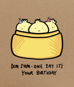 Illustration of dim sum with birthday hats on a brown background