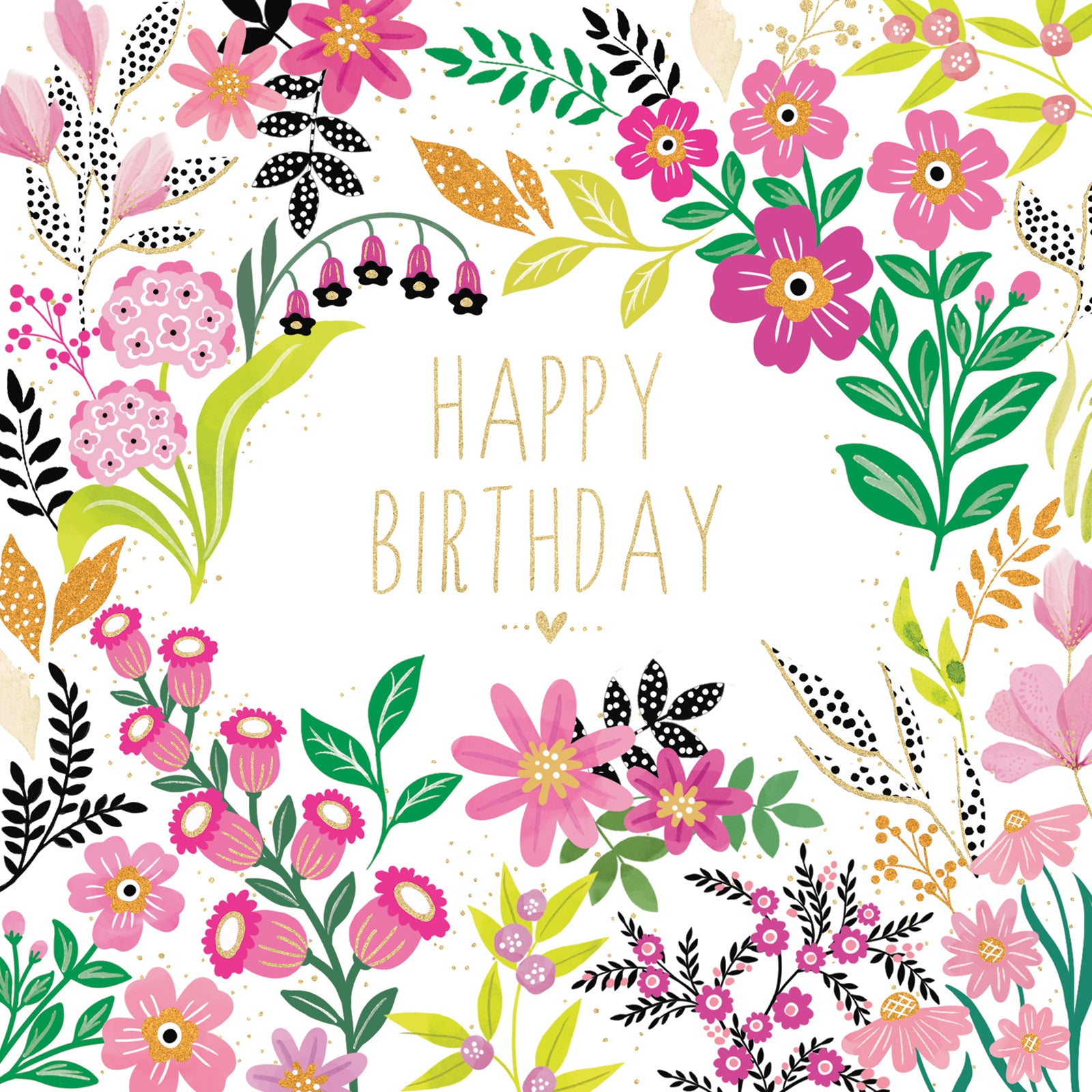 Colorful floral design with 'Happy Birthday' text on a white background