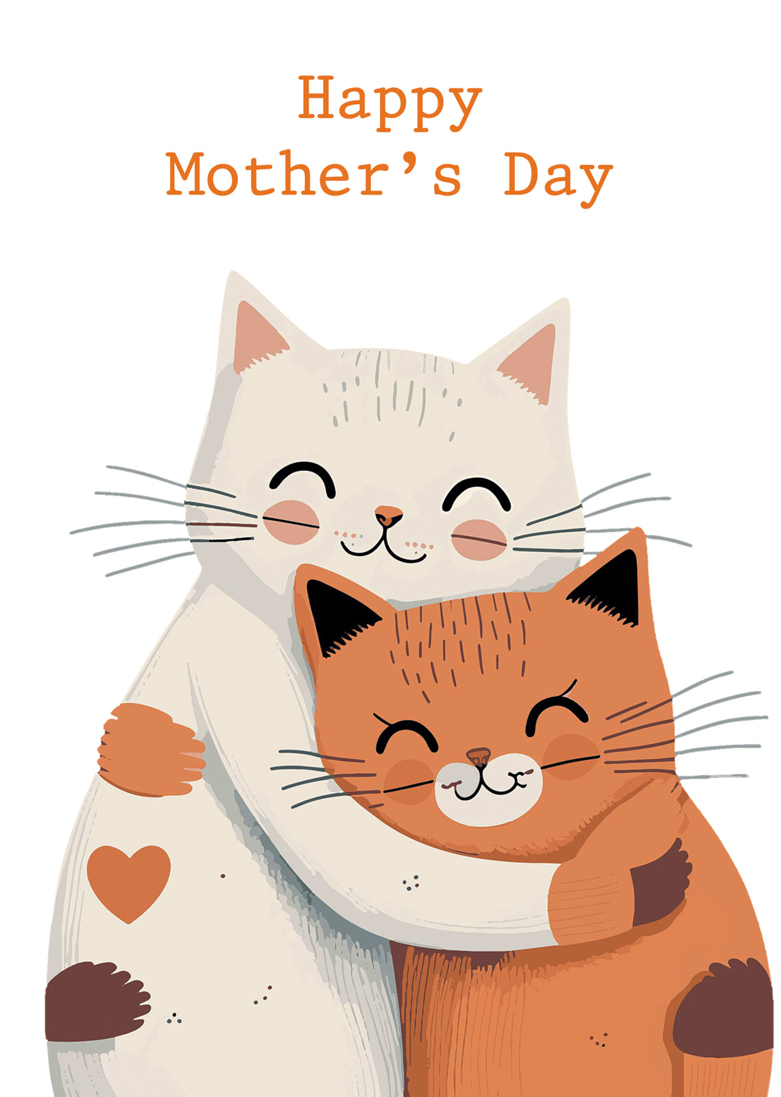 Two cats hugging with 'Happy Mother's Day' text on a white background